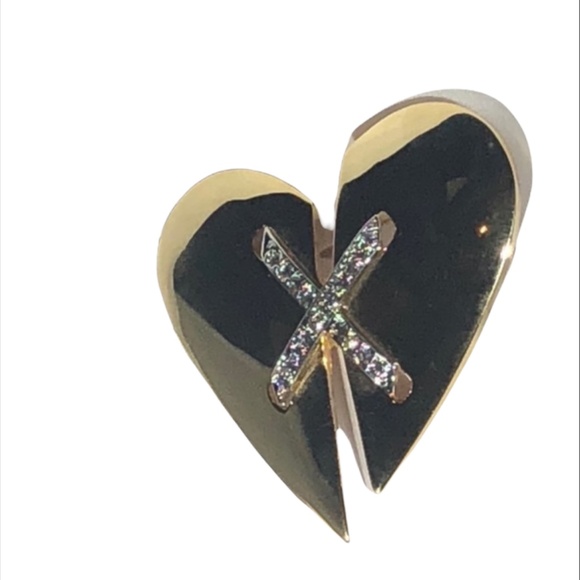 KEYES MENDED BROKEN HEART SHINY GOLD TONE BROOCH - Picture 5 of 15